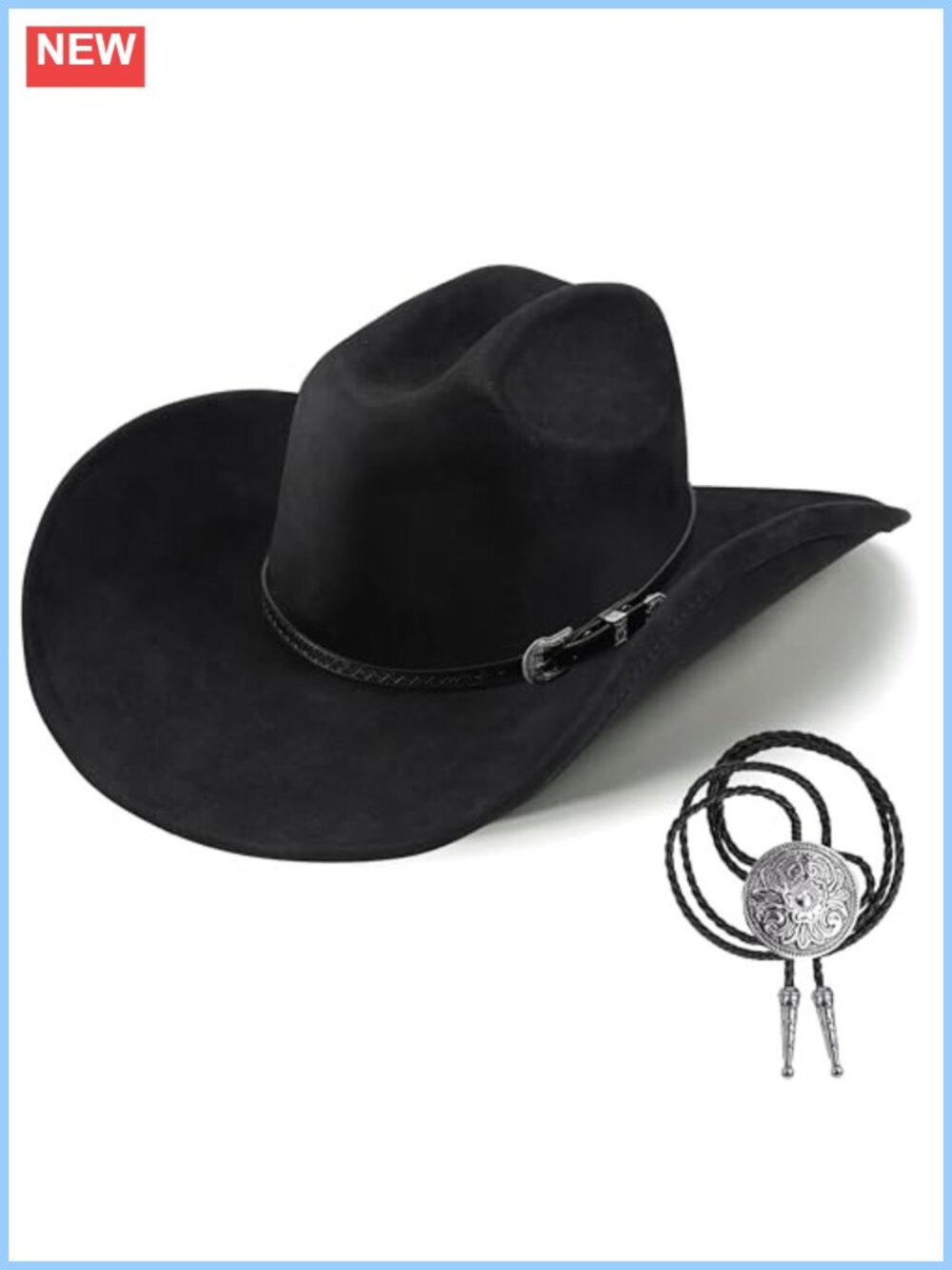 Shapeable Wide Brim Felt Fedora Cowboy Hat with Bolo Tie